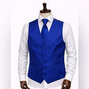 Men’s Royal Blue Formal Vest Set Tie & Bow Tie Size M